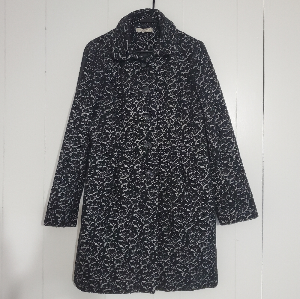 Romy Women's XL Black and Silver Peacoat | Dress Coat